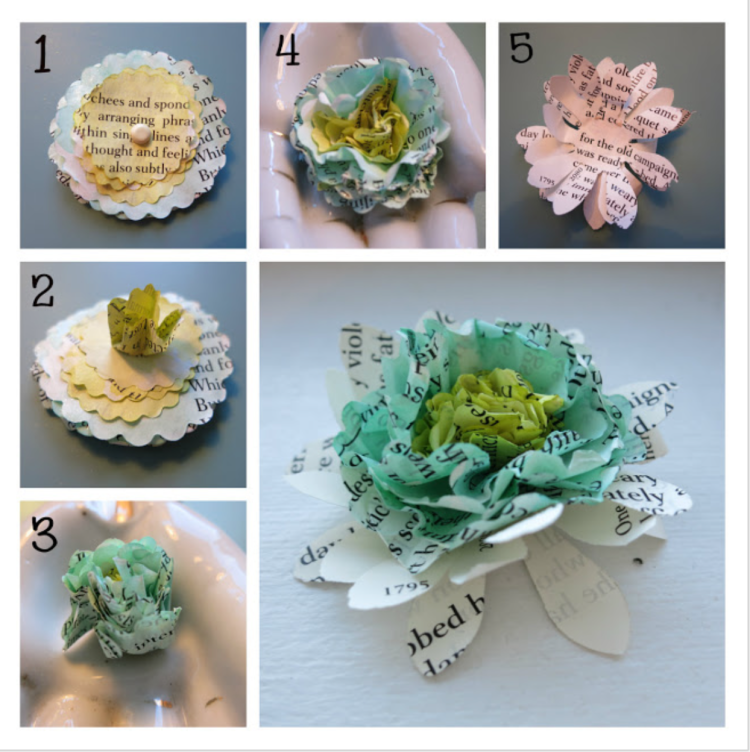 Old book Pages made into flowers